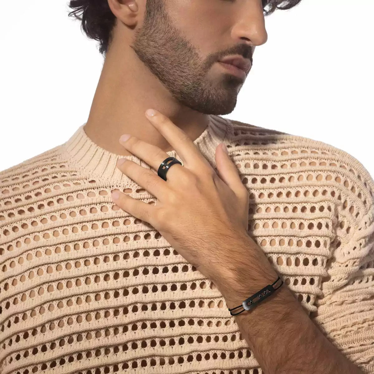 BRACELET CORDON NOIR TITANIUM NATUREL