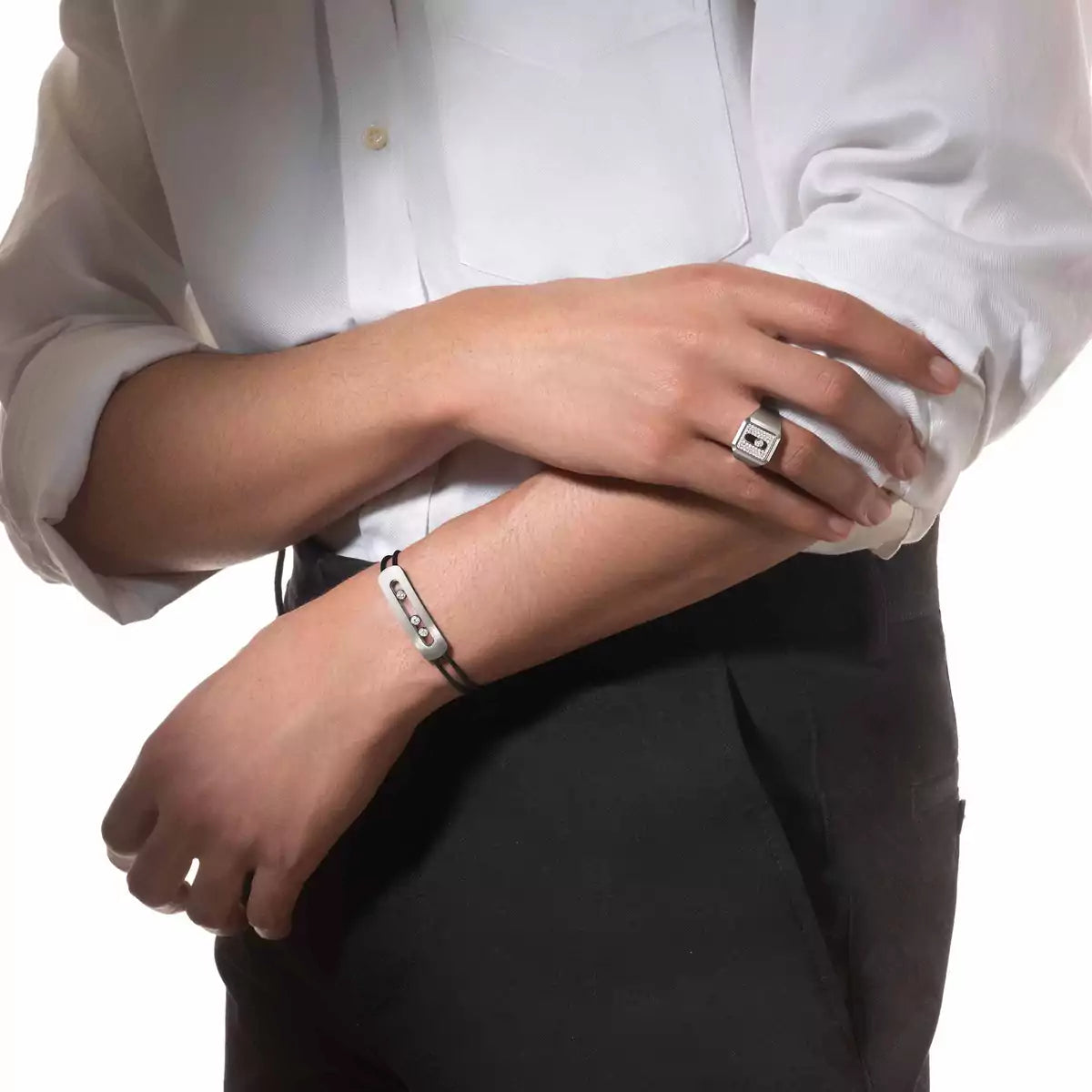 BRACELET CORDON NOIR TITANIUM NATUREL