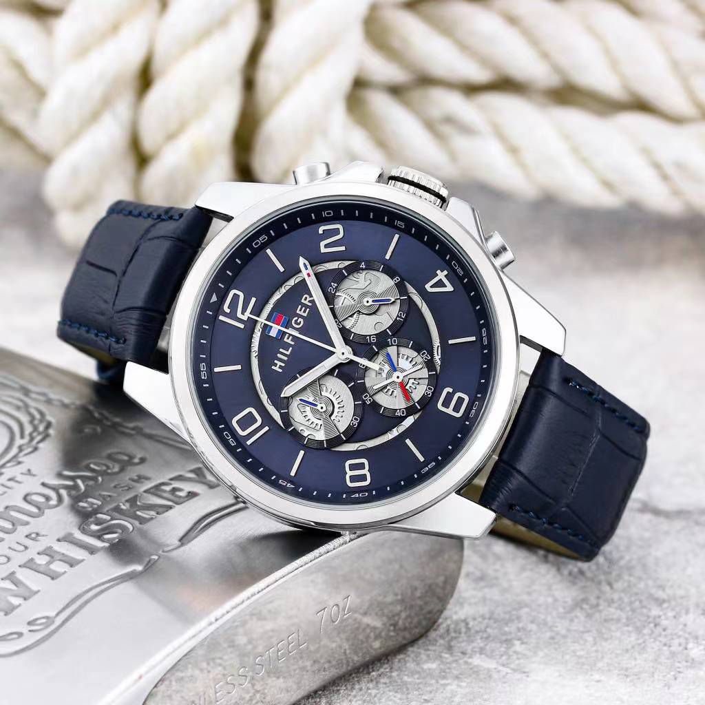 Montre Tommy Pour Homme France en cuir All blue Gris