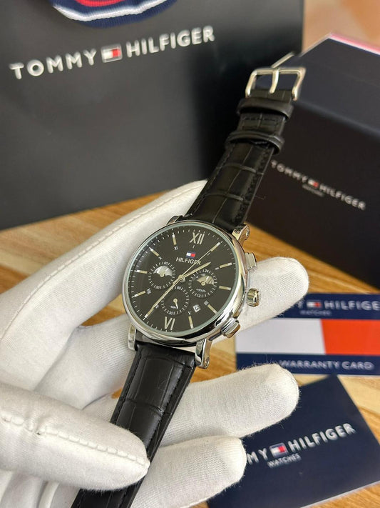 MONTRE TOMMY HILFIGER HOMME CUIR NOIR - NOIR