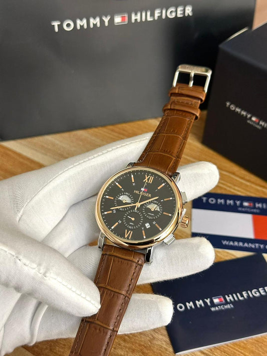 MONTRE TOMMY HILFIGER HOMME CUIR MARRON - NOIR