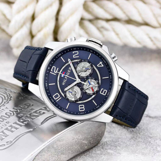 Montre Tommy Pour Homme France en cuir All blue Gris